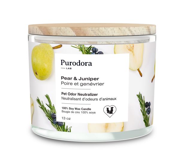 Purodora Lab 100 % Soy Wax Candle, Pet Odor Neutralizer,Pear & Juniper 13oz