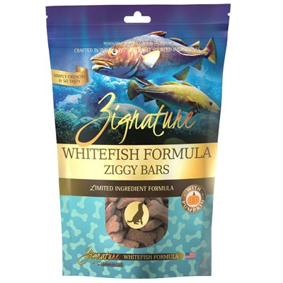 Zignature Ziggy Bars Whitefish Formula Biscuit Treats for Dogs 12oz