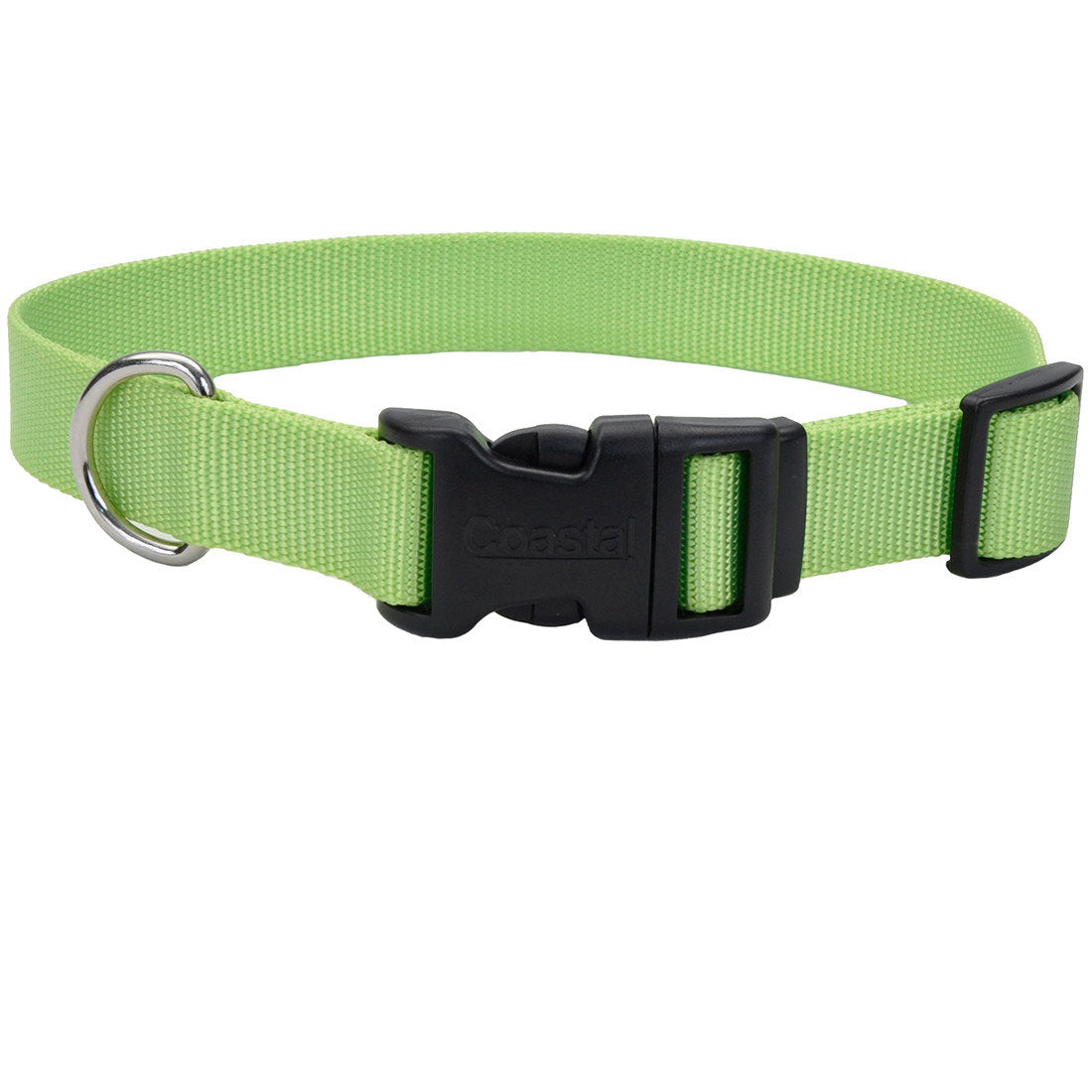 Coastal Adjustable Nylon Collar w Tuff Buckle Lime Dog 5/8X10-14"