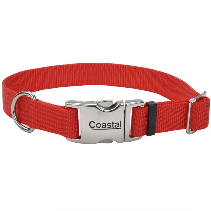 Titan Adj Nylon Collar w Metal Buckle Red Dog 3/4x14-20in