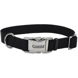 Titan Adj Nylon Collar w Metal Buckle Black Dog 1In X 14-20In