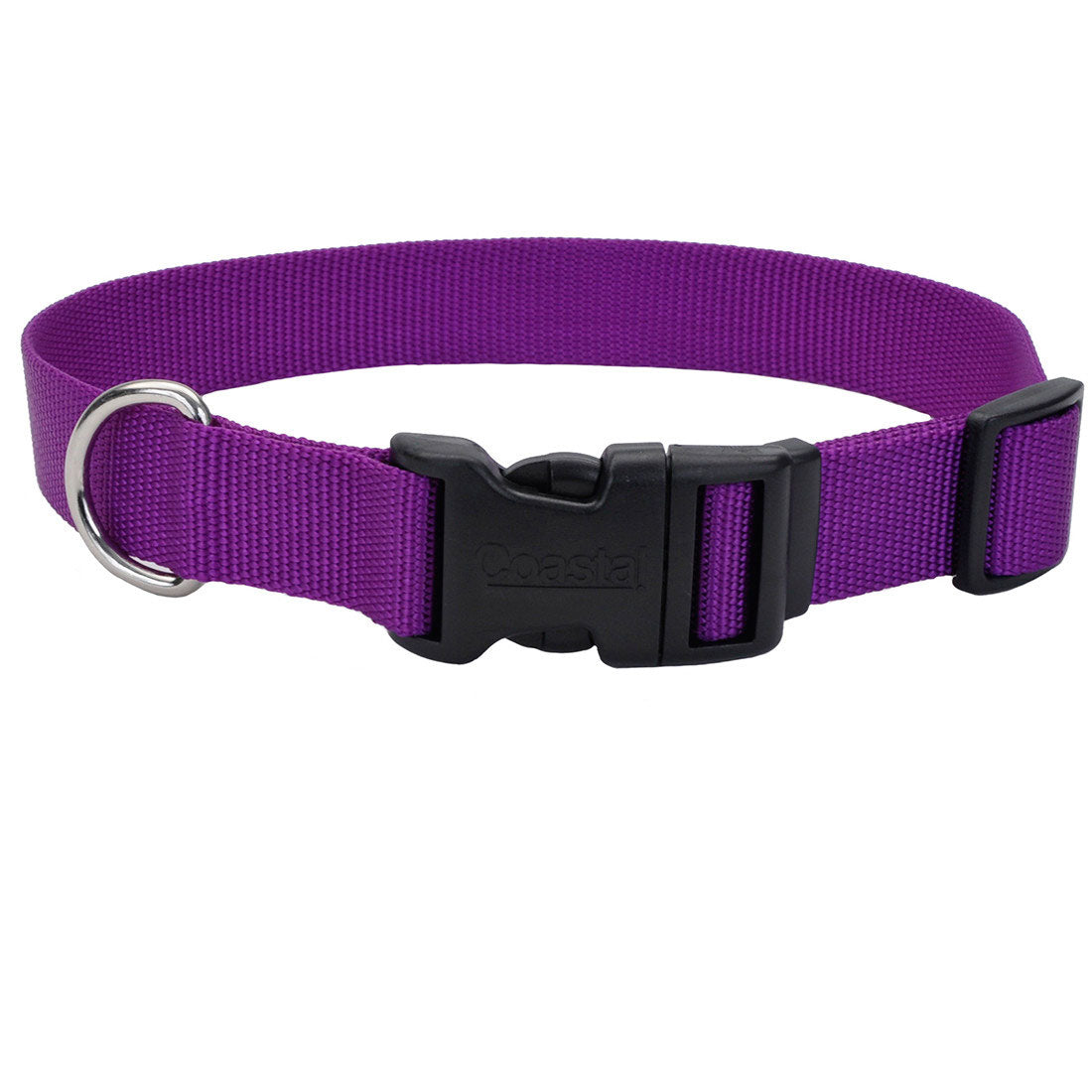 Coastal Adjustable Nylon Collar w Tuff Buckle Purple Dog 3/8X8-12"
