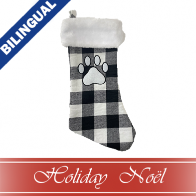 Spot Holiday White & Grey Plaid Pawprint Pet Stocking