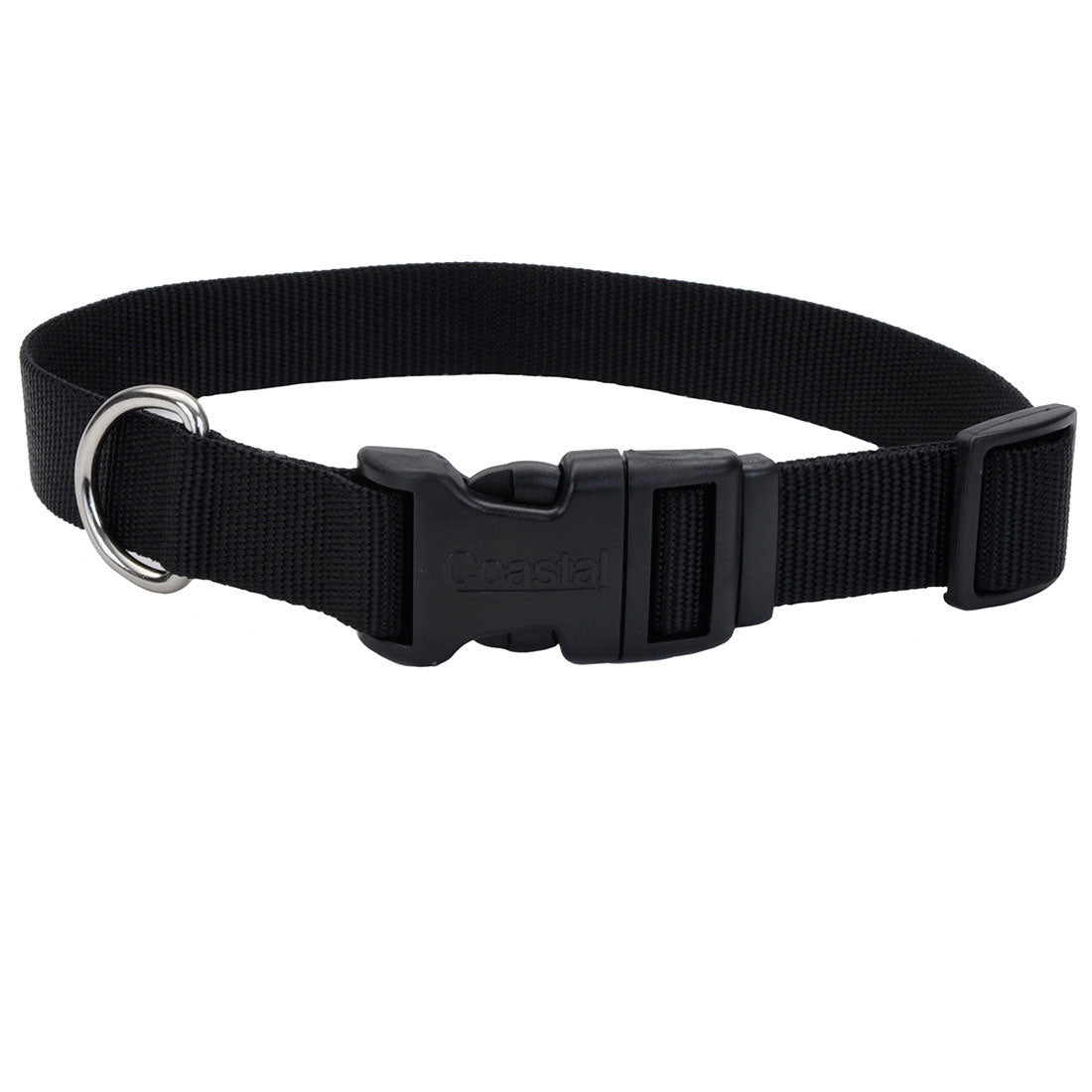 Coastal Adjustable Nylon Collar w Tuff Buckle Black Dog 5/8x10-14"
