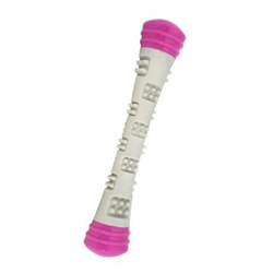 Totally Pooched Chew n' Squeak Rubber Stick 12", Grey/Pink