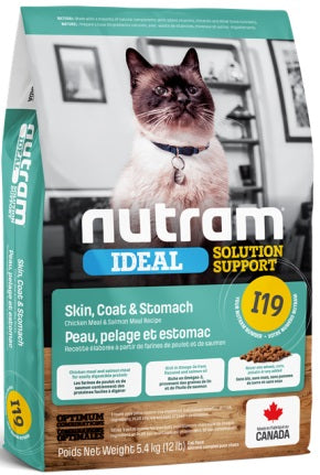 Nutram Cat Ideal Solution Support I19 Sensitive Skin, Coat & Stomach Cat 5.4Kg