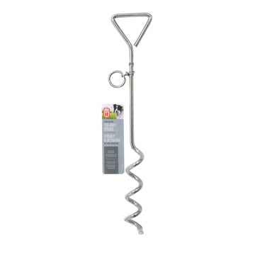 Dogit Cork-Screw Tie-Out Stake - Chrome-Plated - 9 mm x 40 cm