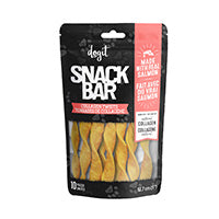 Dogit SnackBar Salmon Collagen Twists - 10 pieces - 5 in (12.7 cm) - 1-1.5 cm dia - approx 100 g (3.5 oz)