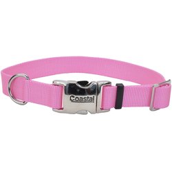 COASTAL Adj Nylon Collar w Titan Metal Buckle Pink Bright Dog 5/8x10-14in