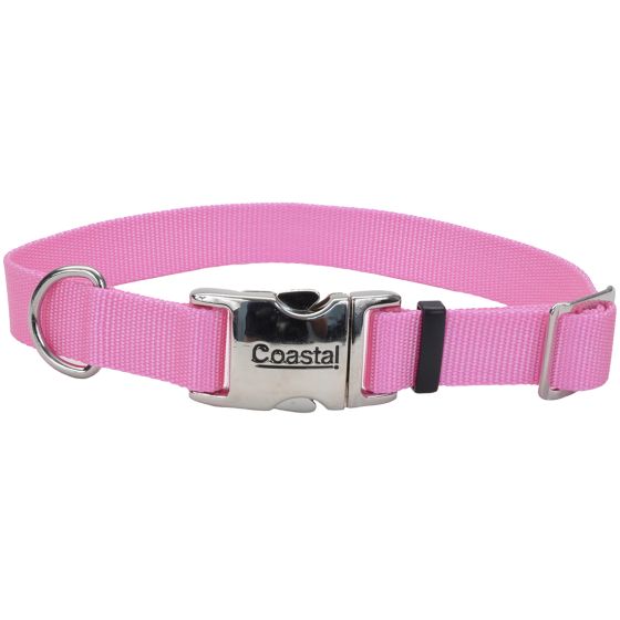 Coastal Adjustable Nylon Collar With Titan Metal Buckle Pink Bright Dog 1pc 1x14-20in