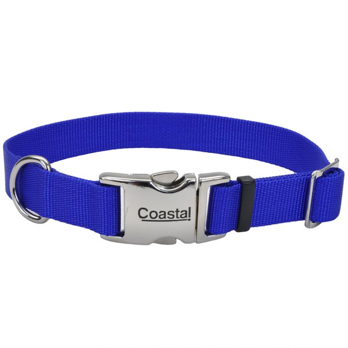 COASTAL Adj Nylon Collar w Titan Metal Buckle Blue Dog 5/8x10-14in