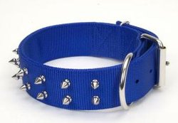 Macho Dog Nylon Spiked Collar - Blue 1 3/4X20