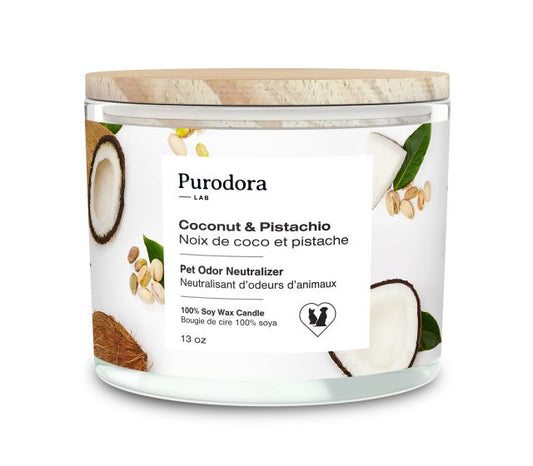 Purodora Lab 100 % Soy Wax Candle,Pet Odor Neutralizer, Coconut & Pistachio 13oz