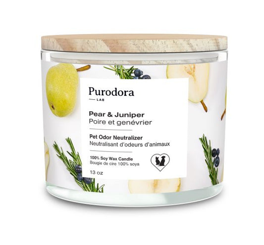 Purodora Lab 100 % Soy Wax Candle, Pet Odor Neutralizer,Pear & Juniper 13oz