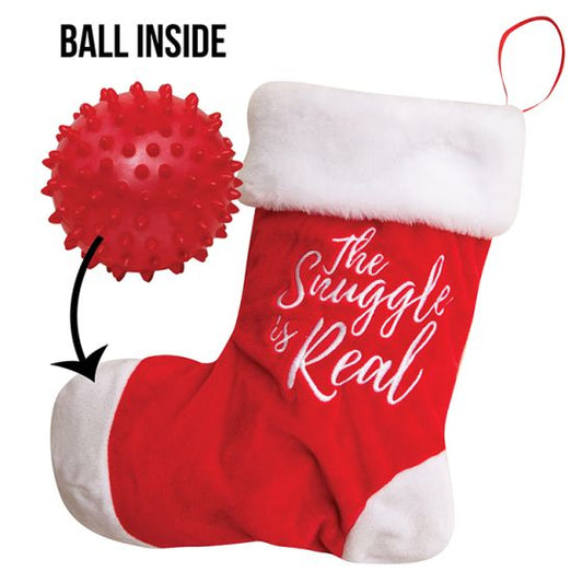 Snugarooz Holiday Hide And Squeak Stocking With Rubber Spikey Ball Dog 12in