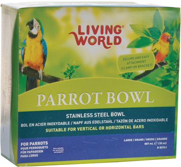 Living World Stainless Steel Bowl with metal clamp - Large - 850 g (30 oz)