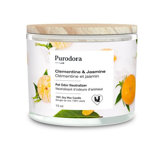 Purodora Lab 100 % Soy Wax Candle, Pet Odor Neutralizer,Clementine & Jasmine 13oz