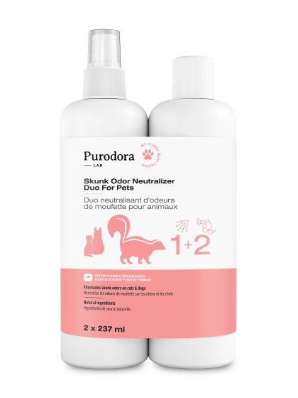 Purodora Lab Skunk Odor Neutralizer Duo For Pets, Cotton Flower & Apple Blossom 2x237ml (STEP 1 & 2)